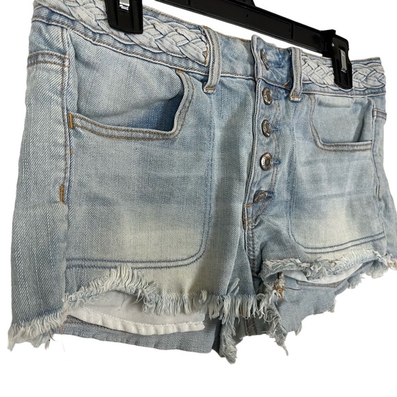 AMERICAN EAGLE OUTFITTERS Hi Rise SHORTIE Button Fly Distressed Jean Shorts sz 6 - Picture 9 of 15